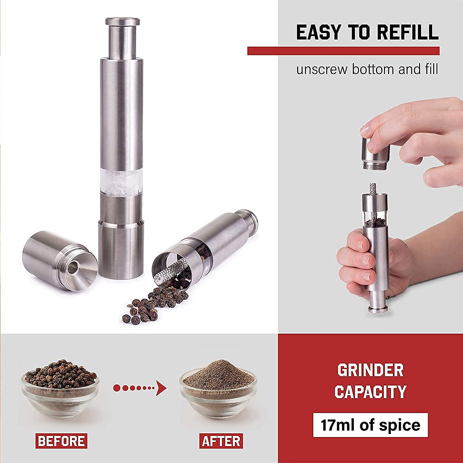 Stainless Steel Thumb Presser Salt and Pepper Grinder (1 Pc) Stainless Steel Thumb Presser Salt and Pepper Grinder (1 Pc)